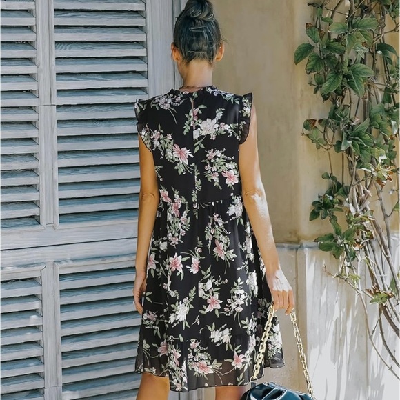 Floral Black Mini Dress | S - Picture 3 of 3